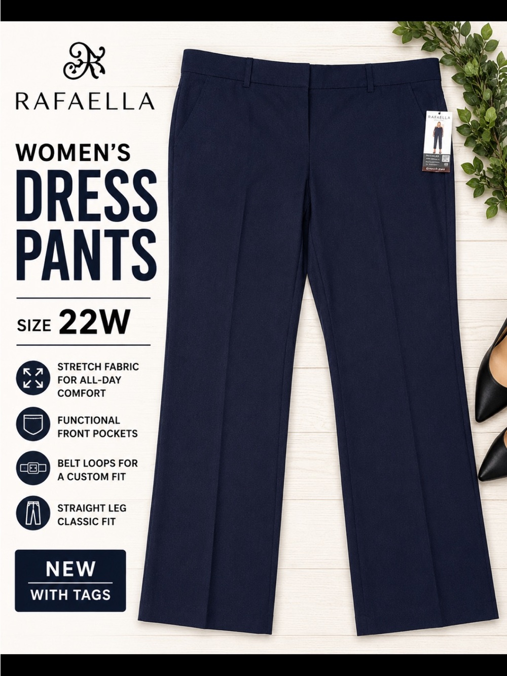Rafaella Women's Navy Straight-Leg Dress Pants